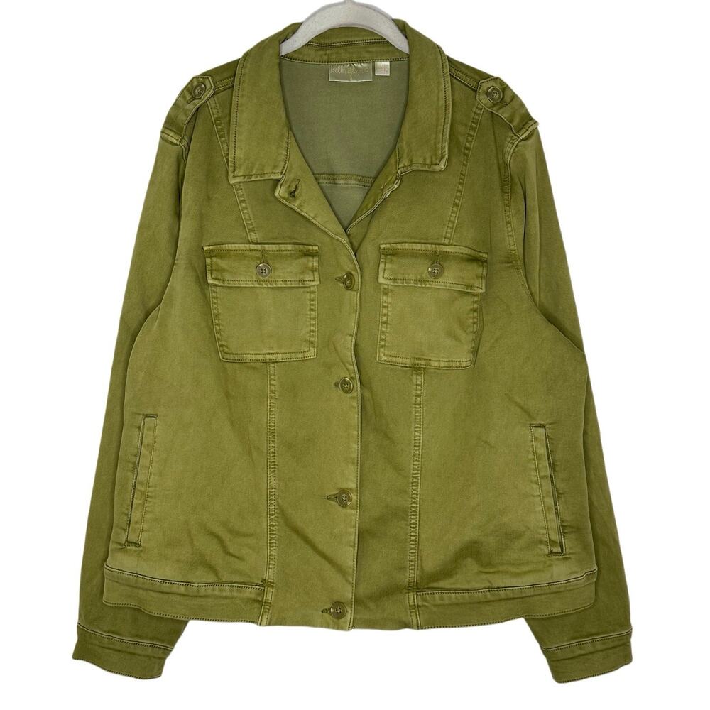 Belle Boho by Kim Gravel Vintage Style Green Utility Jean Button Jacket, Sz 1X